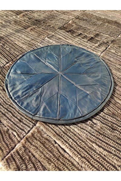 DERİHOME Lacivert Hakiki Deri El Yapımı Puf - Minder