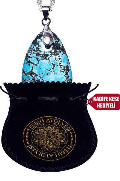 Tesbih Atölyesi Certified Oval Model Natural Real Turquoise Stone Necklace (IRAN)