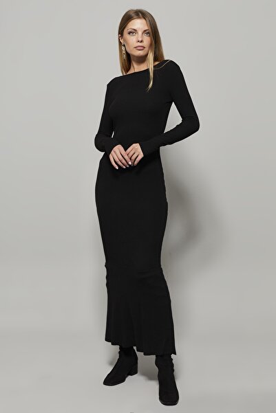 Cool & Sexy Kadın Siyah U Yaka Maxi Elbise EY1129