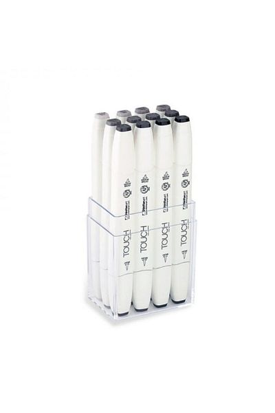 Touch Twin Brush Marker Brush Tip Marker Set 12 Colors Hot Gray
