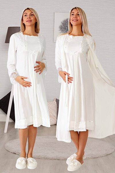 lohusahamile Set cămașă de noapte de maternitate Ecru 20121 pentru femei cu h...