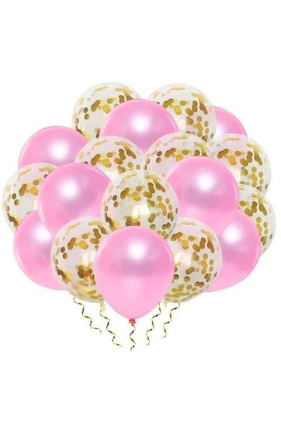 Deniz Party Store Transparent Balloon with Gold Confetti and Metallic Pink Balloon Set 20 Pieces