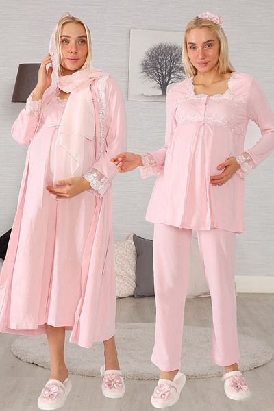 lohusahamile Maternity Maternity 2406 Pink Maternity Maternity Set of 7 with Hijab