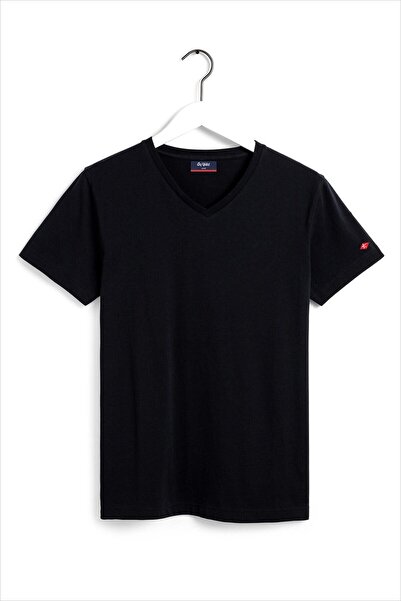 AYYILDIZ Men's Black V-neck T-shirt 59521