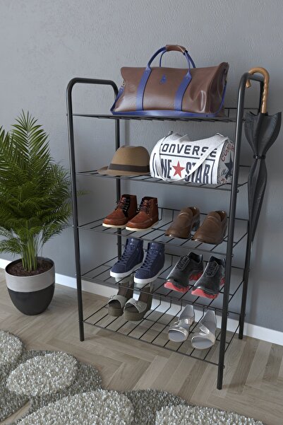 Remaks 5 Raflı Ayakkabılık Metal Ayakkabılık Çok Amaçlı Dolap - Siyah