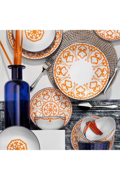Kütahya Porselen 596619 Desen 24 Parça Yemek Seti Turuncu