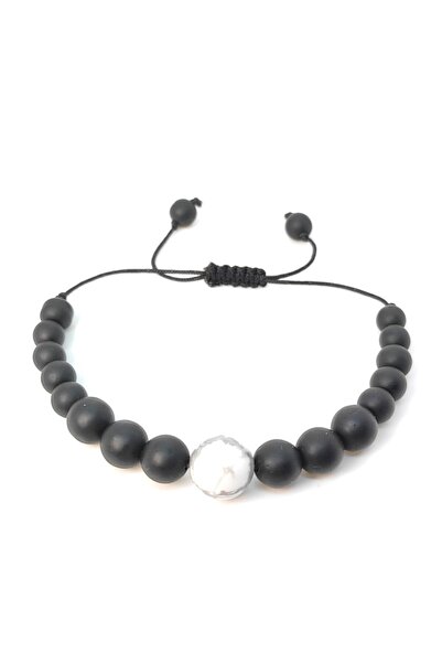 TAŞ RÜYASI Howlite Obsidian Knitted Bracelet