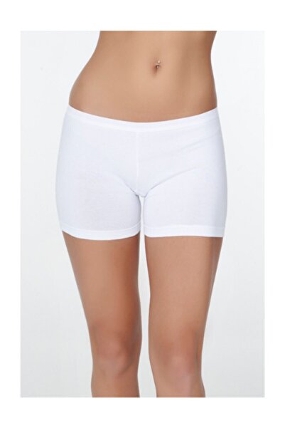 Çift Kaplan Kadın Beyaz Pamuk Elastan Kısa Şort Külot