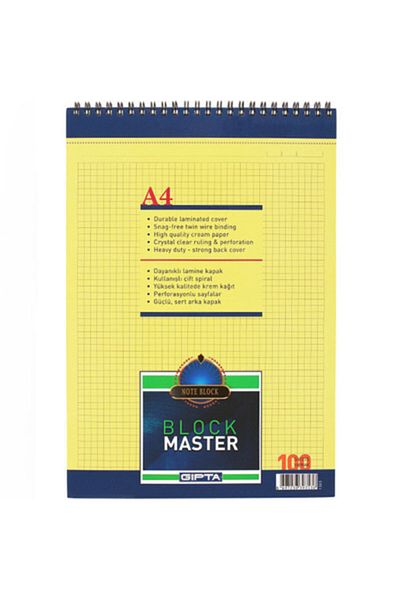 Gıpta A4 Memo Pad Block Master Spiral Check 100 Sheets 3-1383000-2181 (Pack of 6)