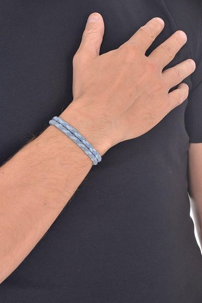 LABALABA MEN'S BLUE COLOR KNITTED TEXTURED PARACORD WRAPPED BRACELET