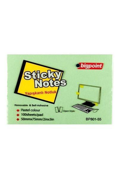 Bigpoint ورق ملاحظات لاصق 75x50 أخضر 100yp