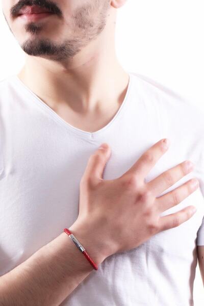 LABALABA Men's Steel Closure Red Color Braided Leather Bracelet