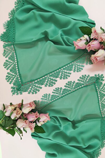 Çt Çeyizci Tekstil 2 Τεμάχια, Σμαραγδένιο Πράσινο Χρώμα Κεντημένο με Βελόνες Μεβλούτ Κάλυμμα, Σάλι Προίκας