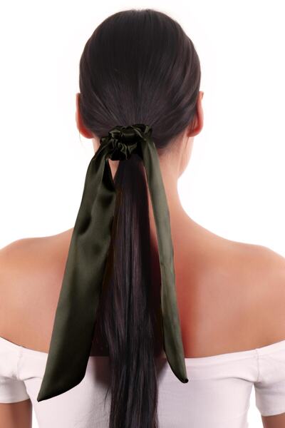 hahai accessories Hahai Women's Long Ribbon Model Satin Scrunchie Buckle