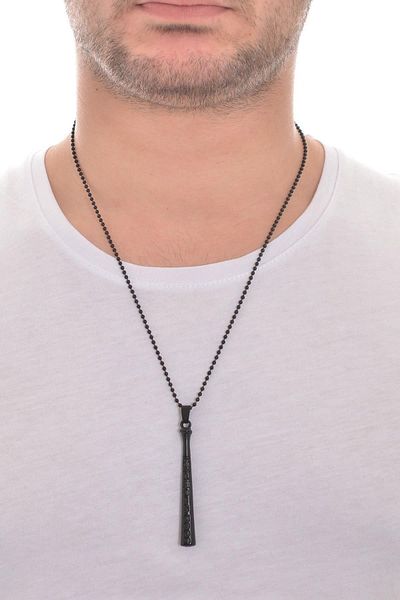 LABALABA MEN'S BLACK OXIDE PLATED BASEBALL BAT ICON PENDANT NECKLACE