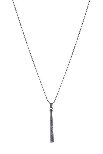 LABALABA MEN'S BLACK OXIDE PLATED BASEBALL BAT ICON PENDANT NECKLACE