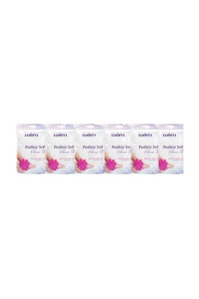Mora Pedicure Set 6 Pieces Package Includes: 2 Socks, 1 Towel, 1 Wooden Pusher, 1 Rasp