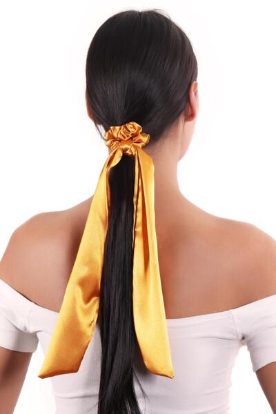 hahai accessories Hahai Women's Long Ribbon Model Satin Scrunchie Buckle