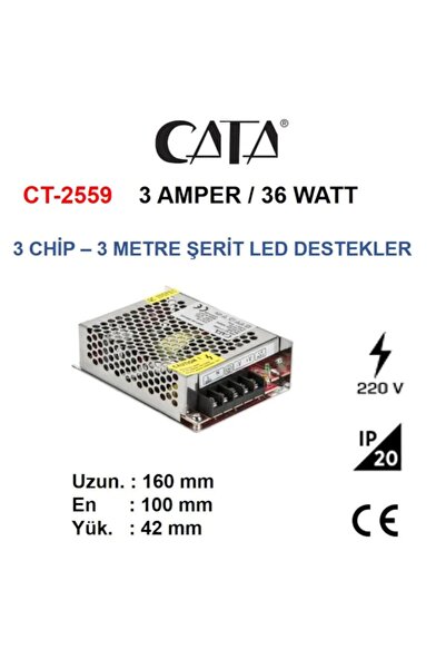 Cata Şerit Led Trafosu Slim Fansız 36w 3 Amper Ct-2559