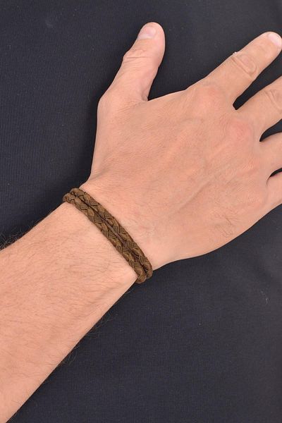 LABALABA Men's Brown Knitted Textured Paracord Filling Bracelet