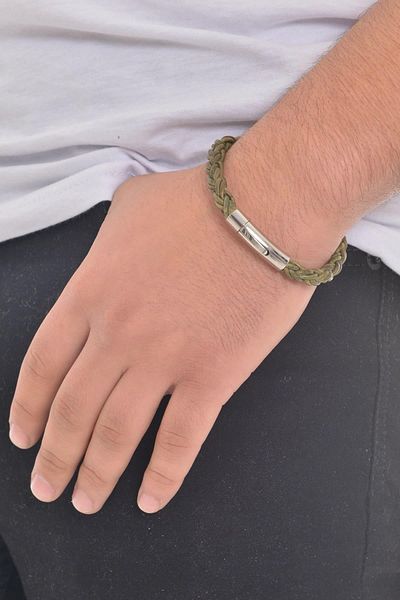 LABALABA MEN'S GREEN KNITTED LEATHER BRACELET