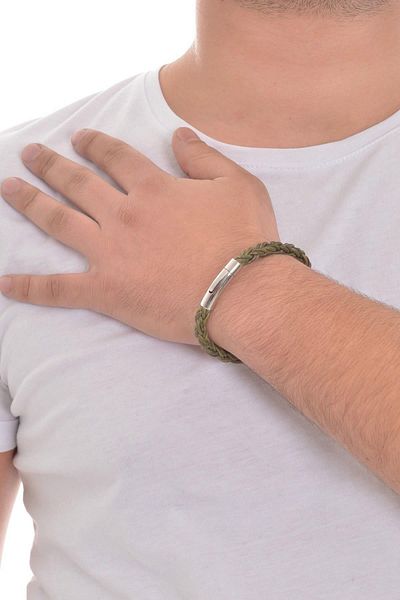 LABALABA MEN'S GREEN KNITTED LEATHER BRACELET