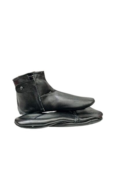 Hınıs Men's Black Genuine Leather Elastic Zippered Miflon Socks