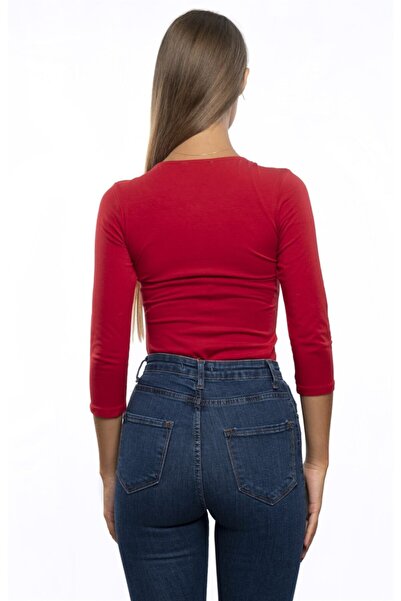 Miss Murem Women's Red Front Zipper Bodysuit