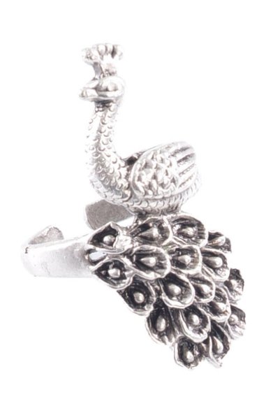 LABALABA Women's Antique Silver Peacock Ring