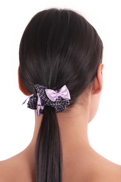 hahai accessories Hahai Women's Gingham Ribbon Detailed Scrunchie Buckle