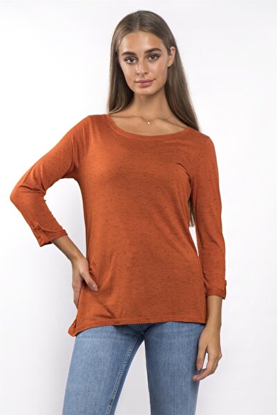 Miss Murem Kolu Düğmeli Kırçıllı Bluz-kiremit