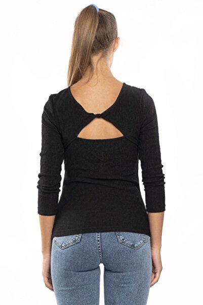 Miss Murem Women's Black Backless Wrap Blouse