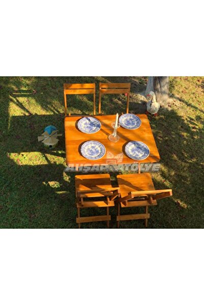 Wood Atölye Ahşap Katlanabilir Masa(100X65) Sandalye Seti
