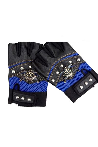 MG Men's Blue Cut Finger Leather Gloves 1805Ny