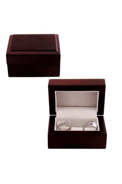 Genel Markalar Kahverengi Çiftli Ahşap Alyans Kutusu