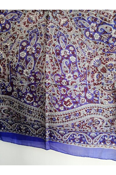 Butik Tülin Otantik Saf İpek Mor çok Renkli Desenli Kare Eşarp Şal