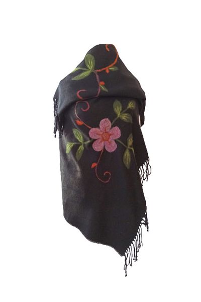 AYNALI BOHÇA Black Wool Felting Shawl