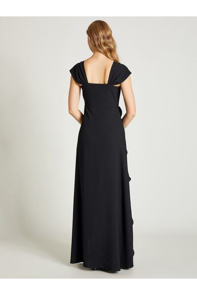 Vekem Women's Black Sleeveless Maxi Dress with Flywheel Detail 9109-0118