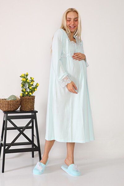 lohusahamile Жіноча нічна сорочка з тюлевими деталями, колір бірюзовий