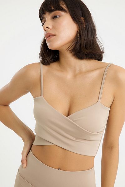LAMODEMAPASS Γυναικείο μπεζ χιαστί λουράκι Crop Top Bustier