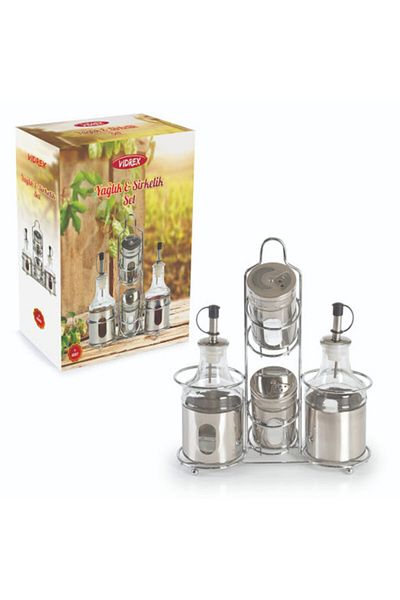 Vidrex 4-piece Glass Oil Vinegar and Salt Shaker Black Pepper Shakers Set