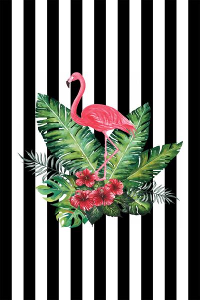 MODANOİVA Düz Çizgili Flamingo Desenli Dijital Baskılı Halı Mrc1514