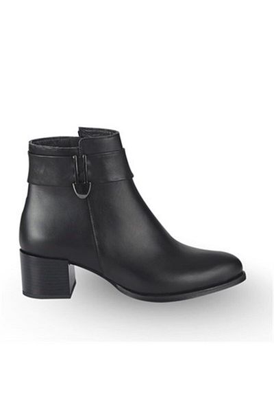 KARVENSHOES Γυναικείες γνήσιες μαύρες δερμάτινες μπότες με αγκράφα 102717