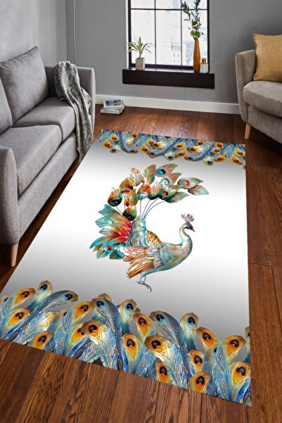 MODANOİVA Cam Tavus Kuşu Dijital Baskılı Halı Mrc1742