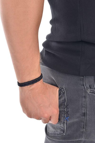 LABALABA Men's Black Color Knitted Textured Paracord Wrapped Bracelet
