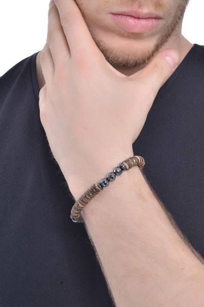 LABALABA MEN'S COCONUT TREE&FACETTED HEMATITE NATURAL STONE BRACELET