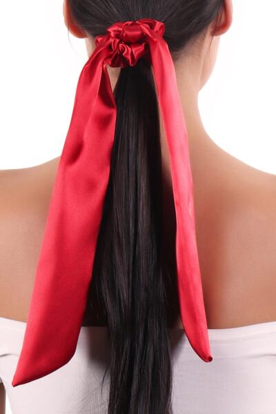 hahai accessories Hahai Women's Long Ribbon Model Satin Scrunchie Buckle