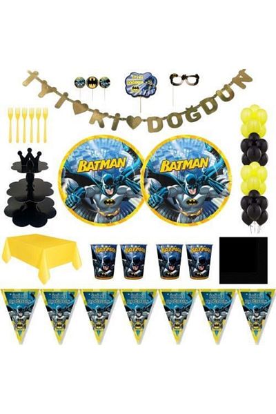 Batman Yellow Black Luxury Birthday Party Supplies Set Ornament for 8 People