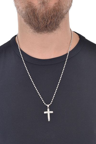 LABALABA Men's Ball Chain Steel Cross Icon End Necklace