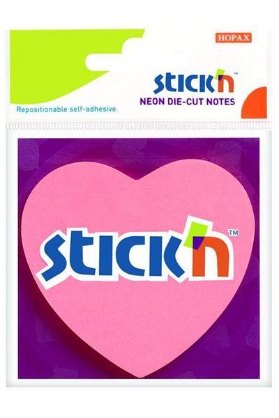 Hopax Stickn 70x70mm ورق ملاحظات لاصق على شكل قلب نيون وردي 50 ورقة (4 عبوات) 21448